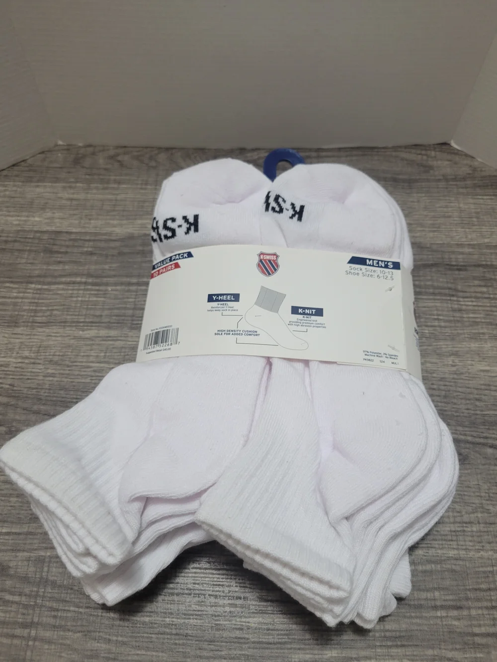 K-Swiss Men's White Low-Cut Athletic Socks Value 10 Pack - Picture 4 of 4